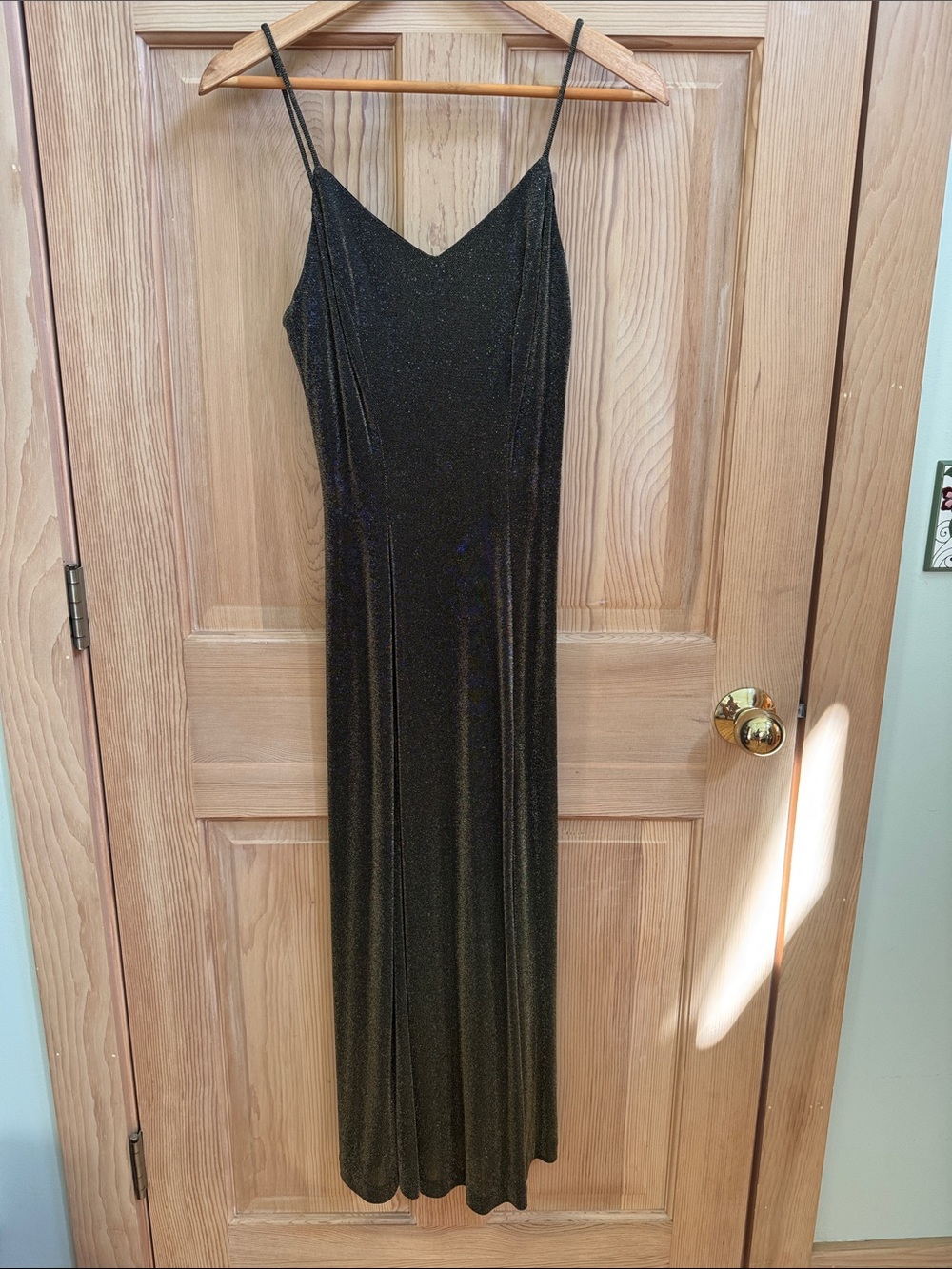 Dark Gold Sparkle Slip Dress with Spaghetti Straps